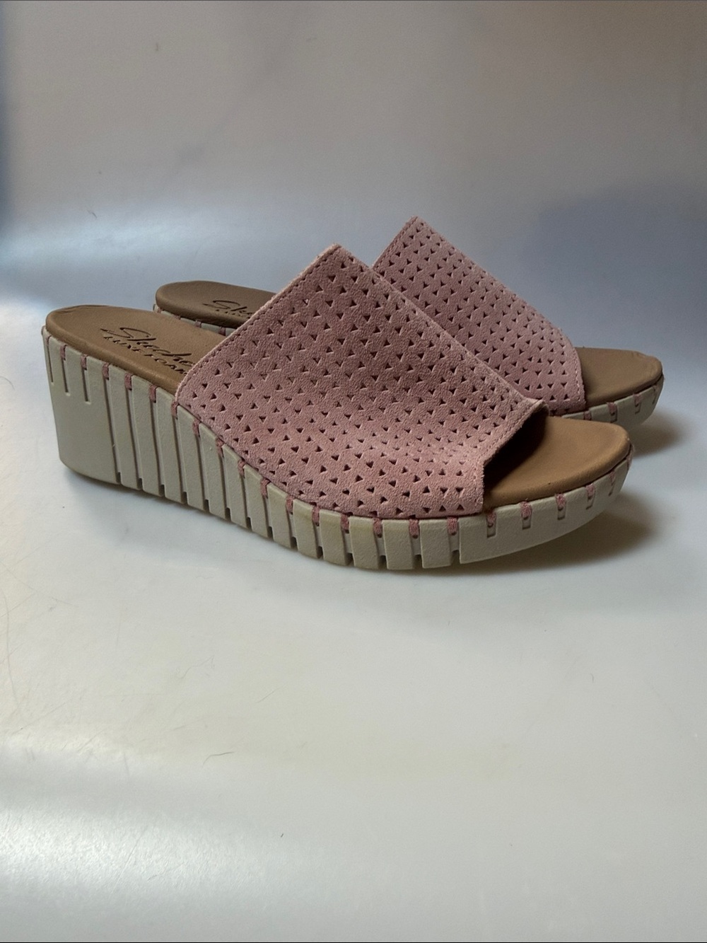 Skechers Dusty Pink Perforated Wedge Mules